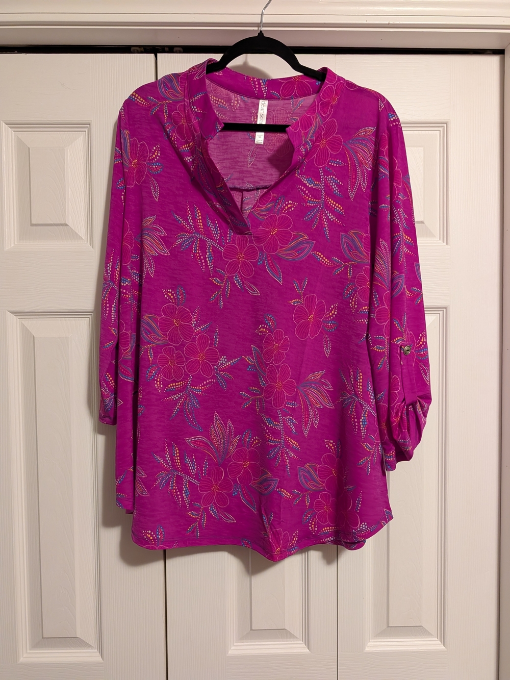 Fuchsia Floral Split-V Tunic Top